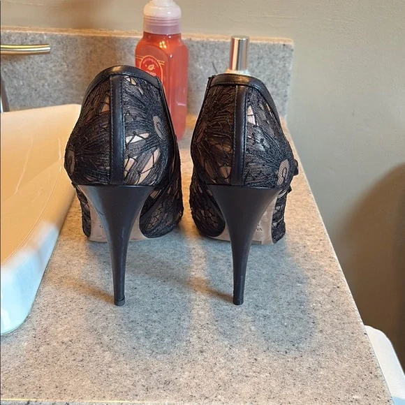 Valentino Black Heeled Boots with Lace Overlay - Picture 2 of 4